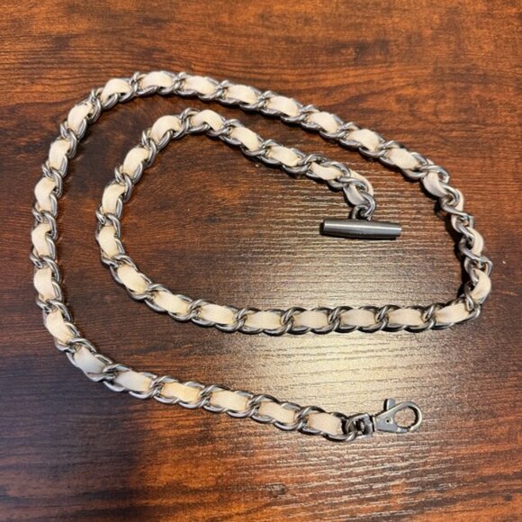 Silver Chain Belt with White Fabric Lacing Braided Weaved Y2K 90s - Picture 2 of 7